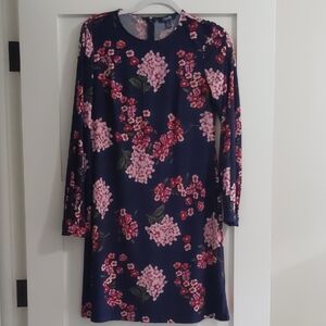Chaps Navy Floral Long Sleeve Dress